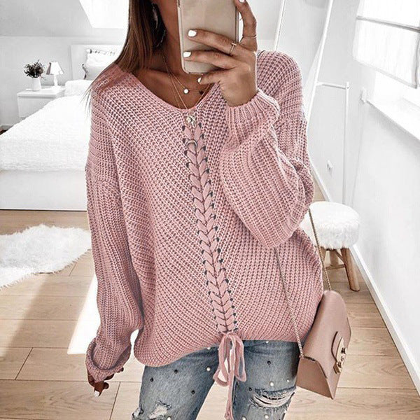 Chunky knit sweater for women with an innovative cord detail Lune London