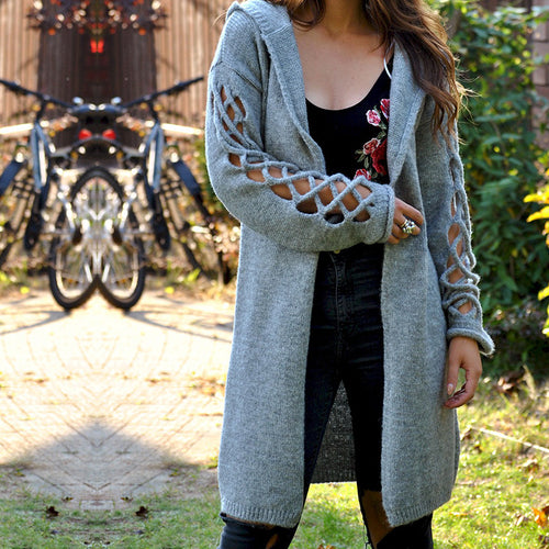Stylish knitted jacket for women with floral pattern and open sleeves Amarae