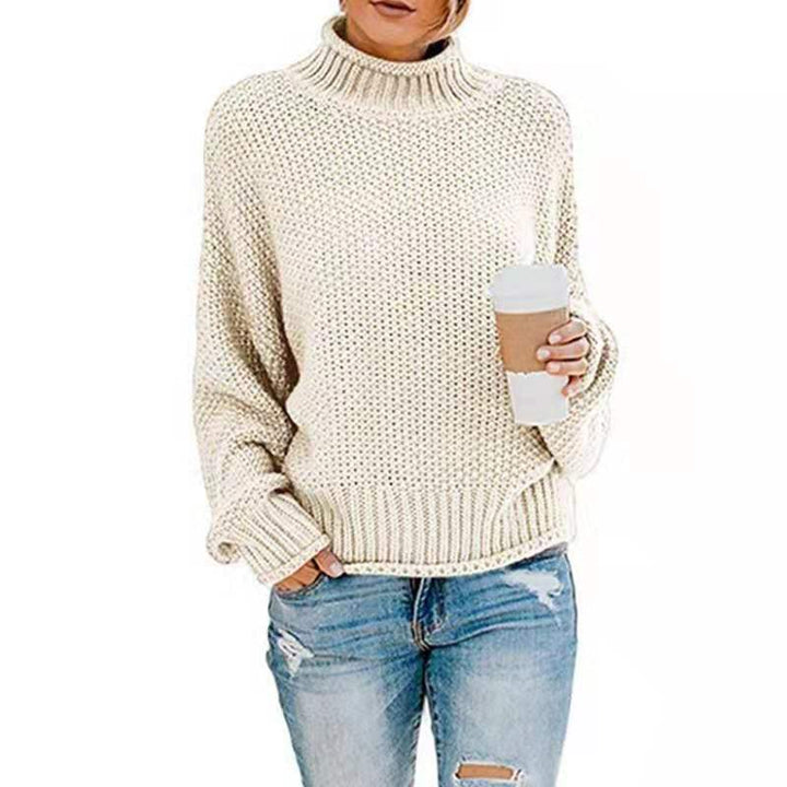 Ladies chunky knit sweater with high collar and textured surface Lune London
