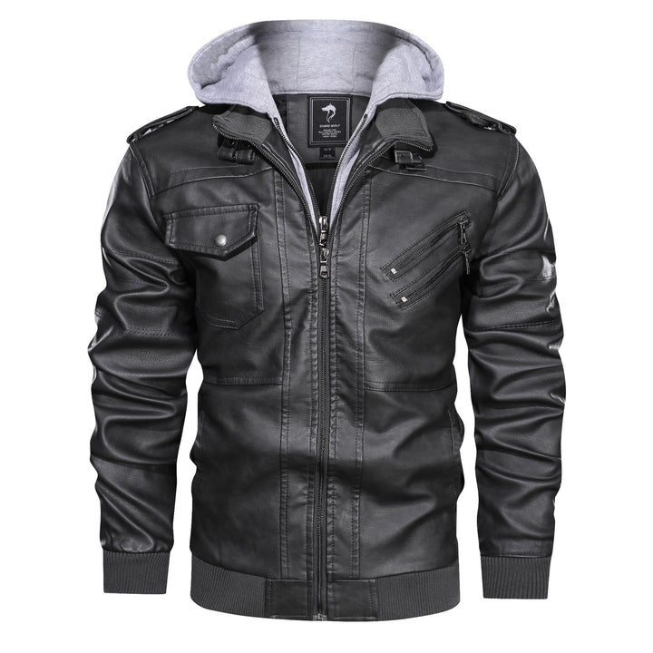 Casual leather jacket for men with removable hood Lune London