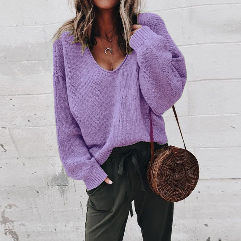 Thick knit V-neck sweater for women with straight shoulders Lune London