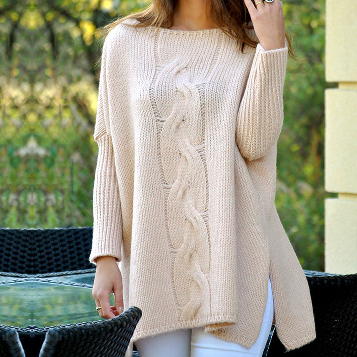 Women chunky wool sweater with classic cable design and loose fit Lune London