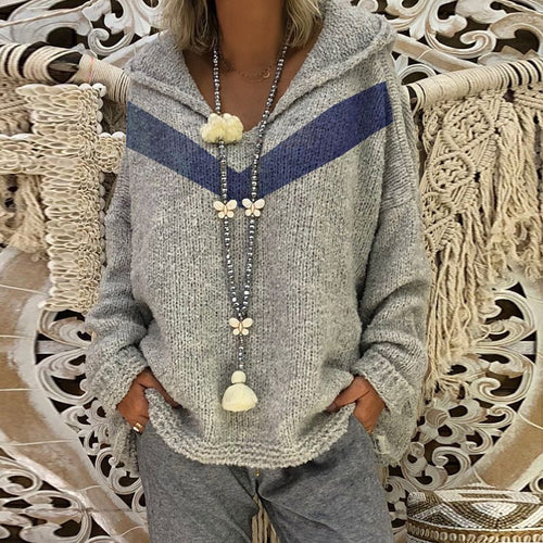 Thick knitted sweater for women with hood and decorative detail Amarae