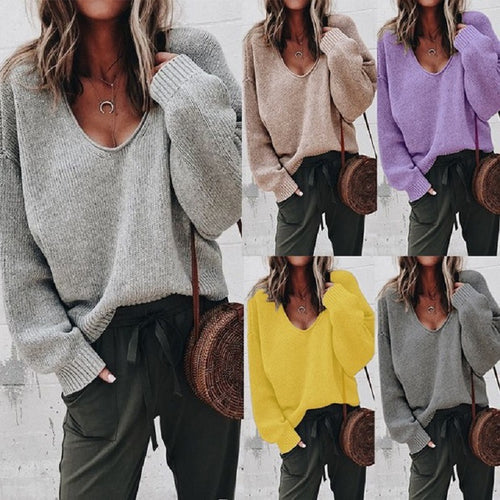 Thick knit V-neck sweater for women with straight shoulders Amarae