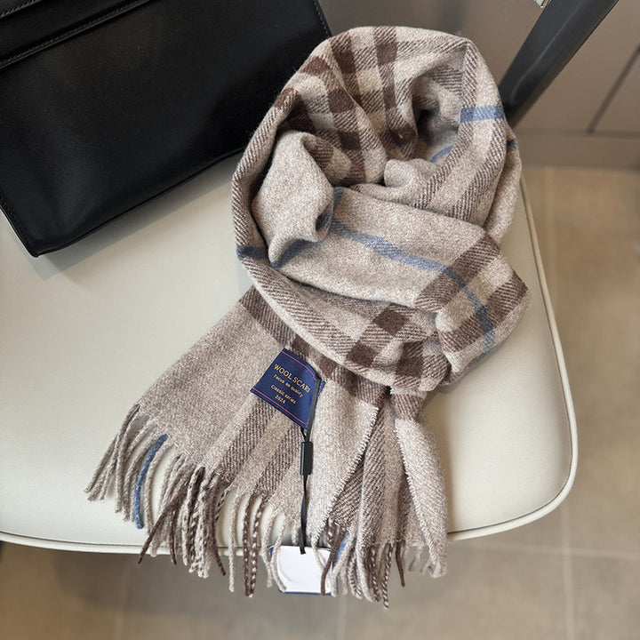 Classic wool scarf with check pattern, 190x33cm
