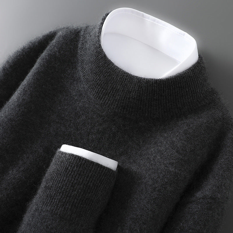 Men's wool sweater with stand-up collar, 100% wool