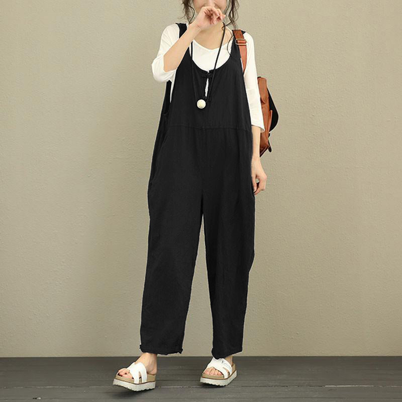 Women Casual Harem Jumpsuit made of Linen with Adjustable Straps and Side Pockets Amarae