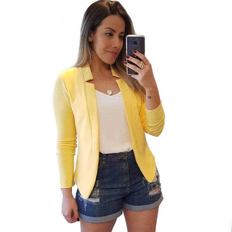 Women's Tailored Business Blazer with Minimalist Stand Collar Amarae