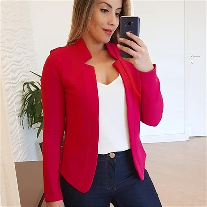 Women's Tailored Business Blazer with Minimalist Stand Collar Amarae