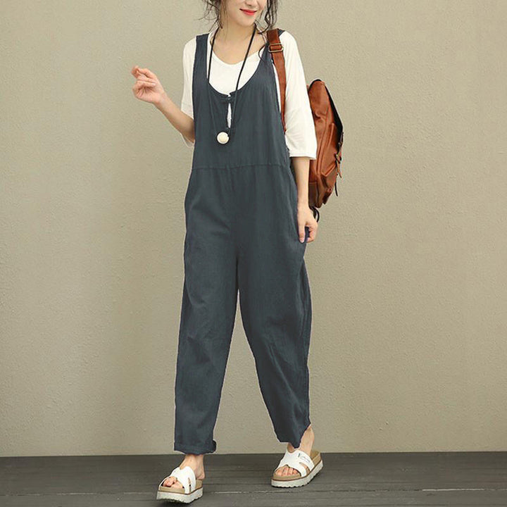 Women Casual Harem Jumpsuit made of Linen with Adjustable Straps and Side Pockets Amarae
