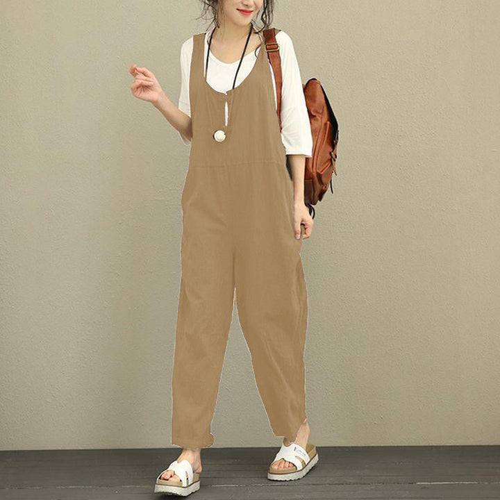 Women Casual Harem Jumpsuit made of Linen with Adjustable Straps and Side Pockets Amarae
