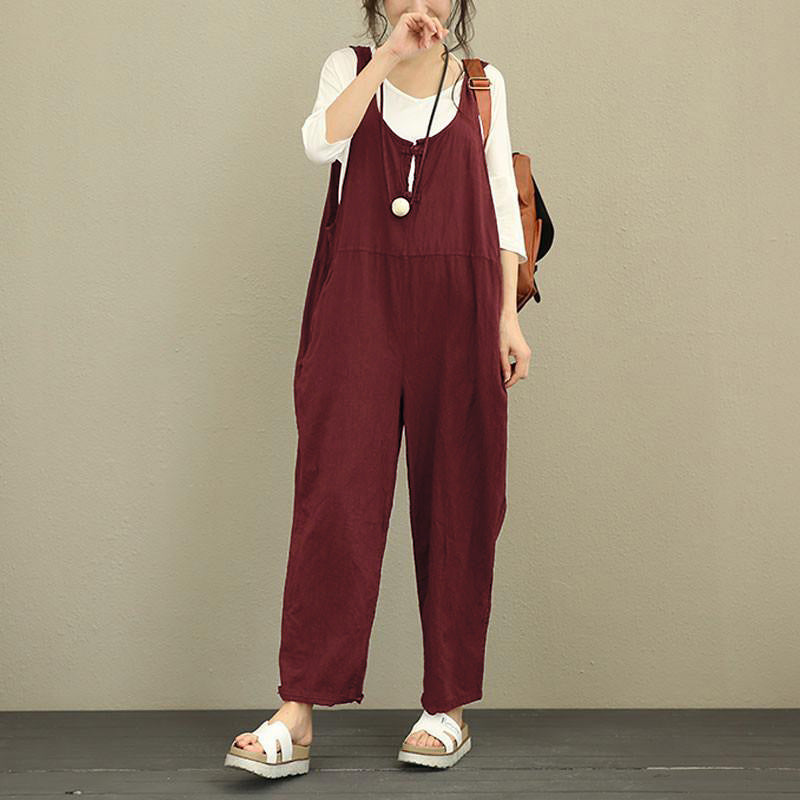 Women Casual Harem Jumpsuit made of Linen with Adjustable Straps and Side Pockets Amarae
