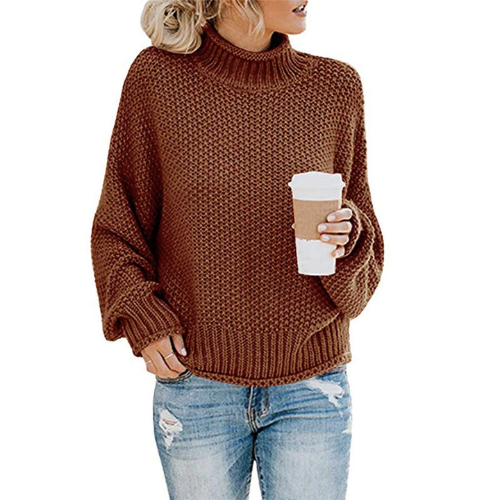 Comfortable knitted sweater for women with high collar and soft textured design Lune London