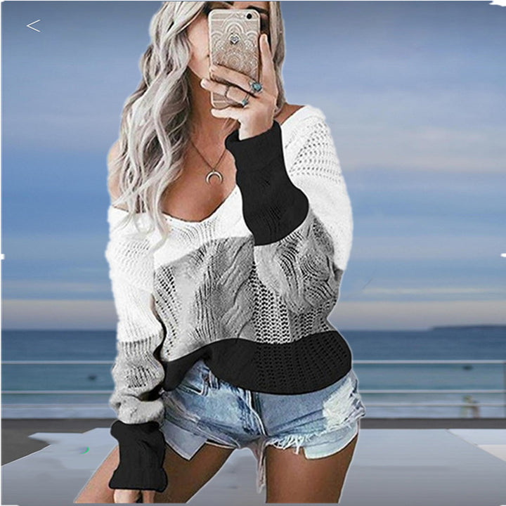 Knit sweater for women with a generous neckline and a trendy pattern Lune London