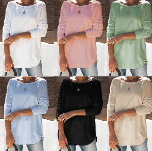 Ladies comfortable long sleeve t-shirt with a large neck Amarae