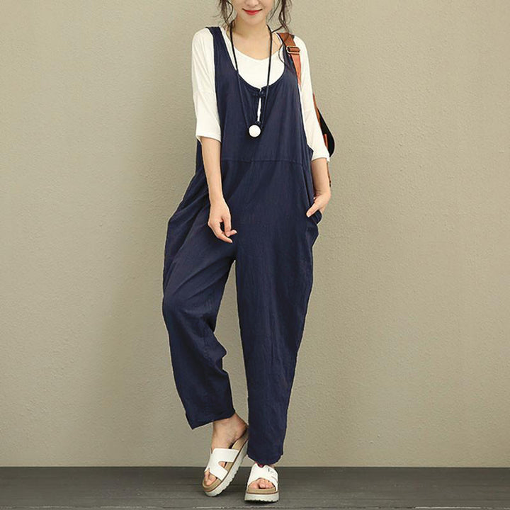 Women Casual Harem Jumpsuit made of Linen with Adjustable Straps and Side Pockets Amarae