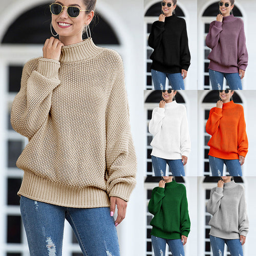 Pull en tricot épais pour femmes avec col montant et manches larges Chic & Stil