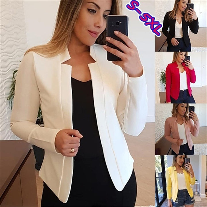 Women's Tailored Business Blazer with Minimalist Stand Collar Amarae