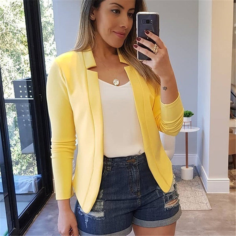 Women's Tailored Business Blazer with Minimalist Stand Collar Amarae