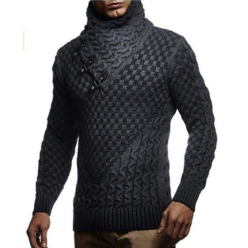 Knit sweater for men with a modern cable pattern and a high collar Lune London
