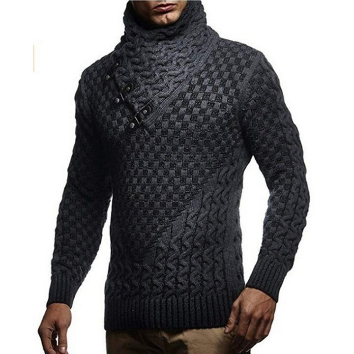 Knit sweater for men with a modern cable pattern and a high collar Lune London