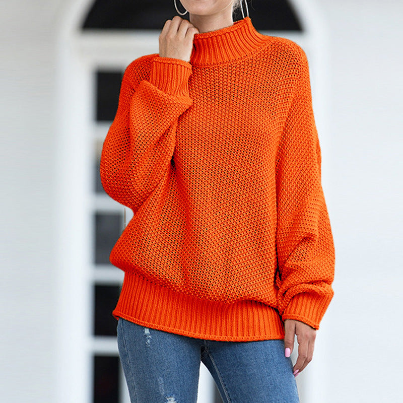 Oversized knit sweater for women with high collar and airy structure Lune Londonl