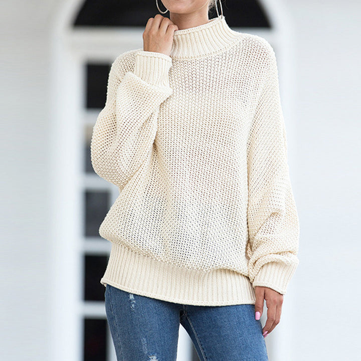 Oversized knit sweater for women with high collar and airy structure Lune Londonl