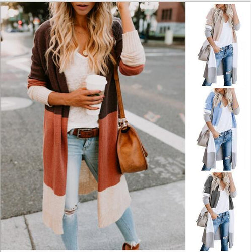 Cardigan en tricot à la mode pour femmes avec des rayures en blocs de couleur Chic & Stil