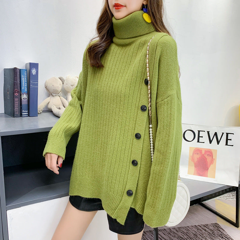Femme Pull Élegant Col Montant avec Patte de Boutons Chic & Stil