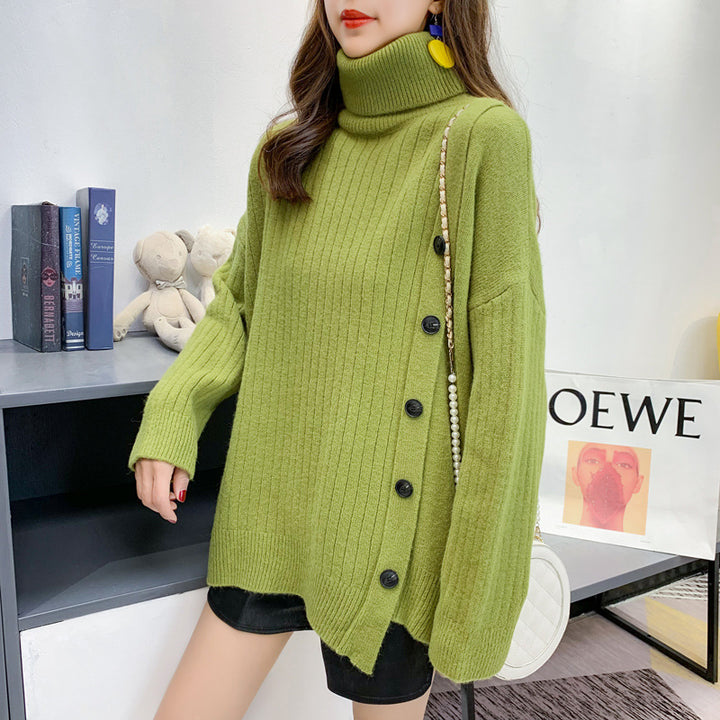 Femme Pull Élegant Col Montant avec Patte de Boutons Chic & Stil