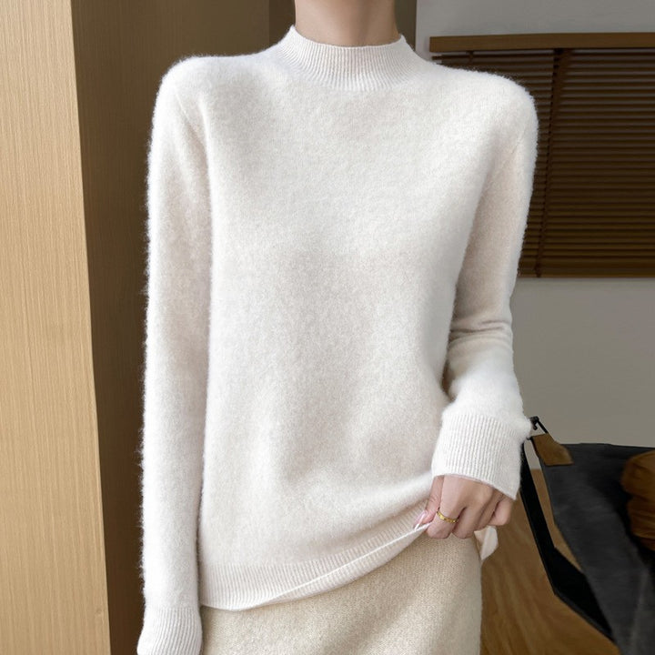 Women's wool sweater with stand-up collar made of 100% wool