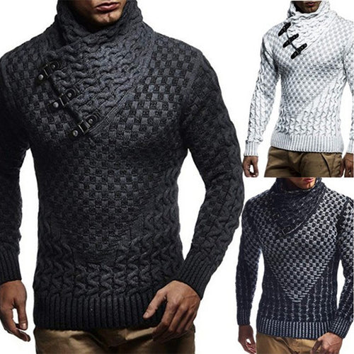 Knit sweater for men with a modern cable pattern and a high collar Amarae