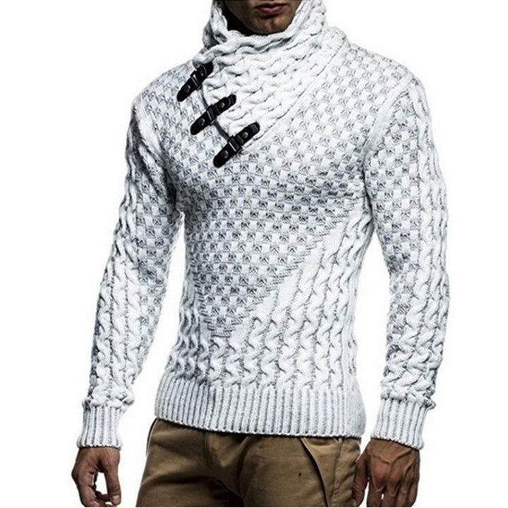 Knit sweater for men with a modern cable pattern and a high collar Lune London