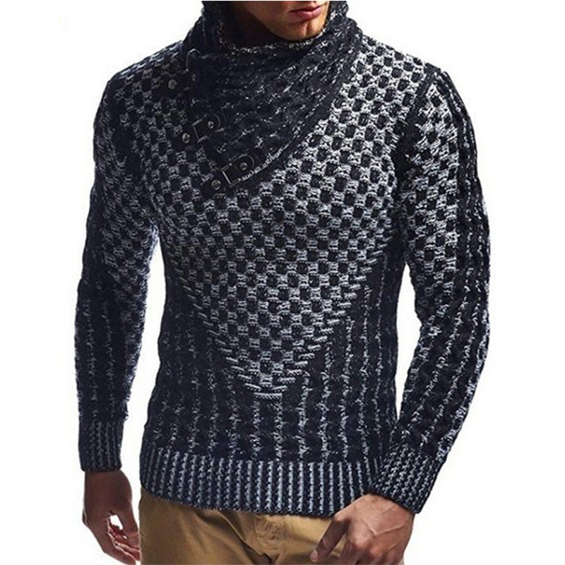 Knit sweater for men with a modern cable pattern and a high collar Lune London