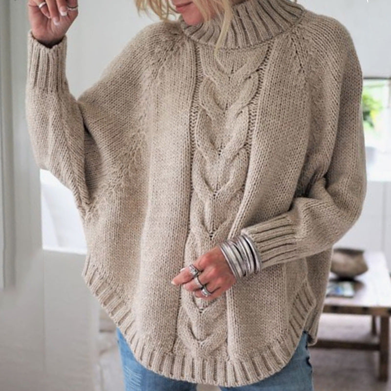 Thick knit sweater for women with comfortable high collar and cable pattern Lune London
