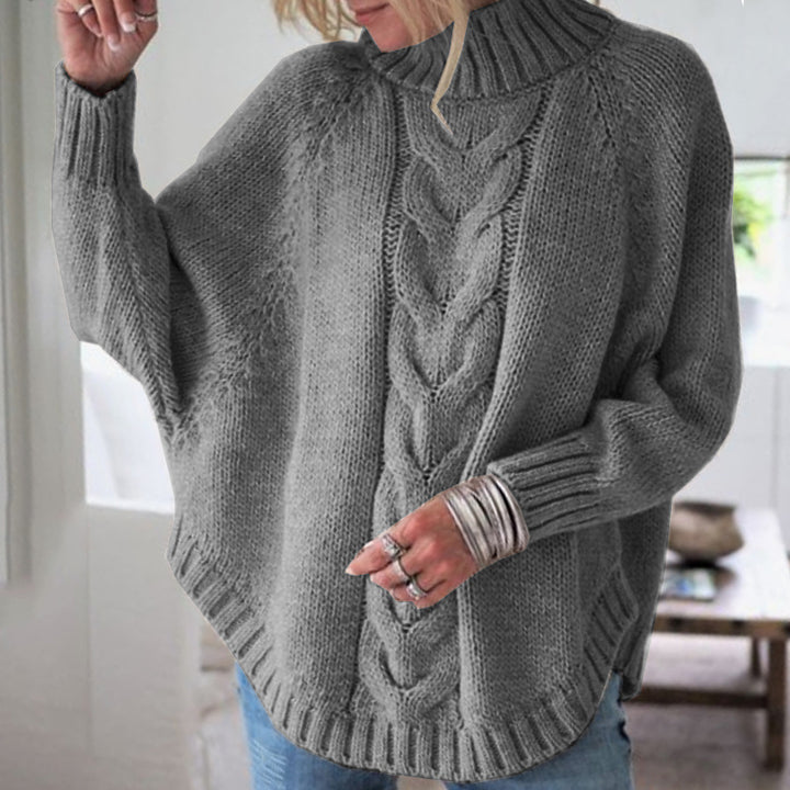 Thick knit sweater for women with comfortable high collar and cable pattern Lune London