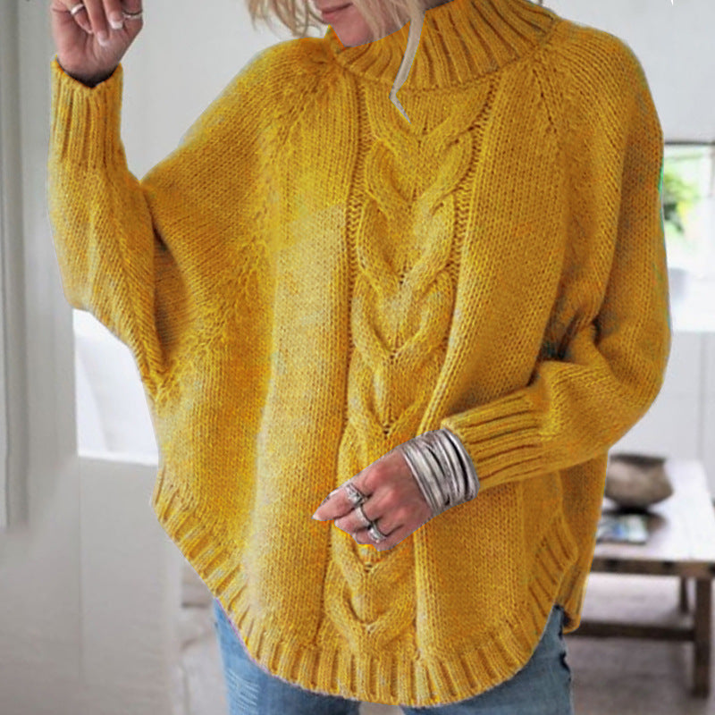Chunky knit turtleneck sweater with cable knit pattern for women Lune London