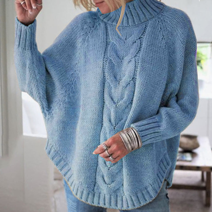 Thick knit sweater for women with comfortable high collar and cable pattern Lune London