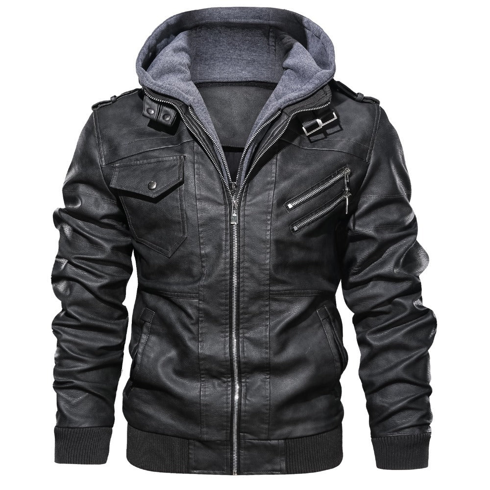 Luxury leather jacket for men with integrated hooded sweatshirt Lune London
