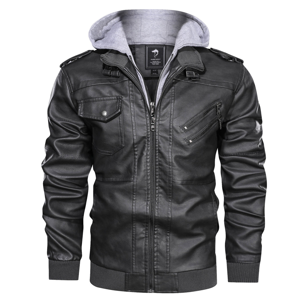 Luxury leather jacket for men with integrated hooded sweatshirt Lune London