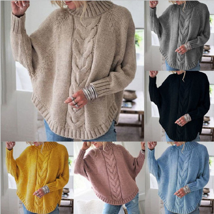 Thick knit sweater for women with comfortable high collar and cable pattern Lune London
