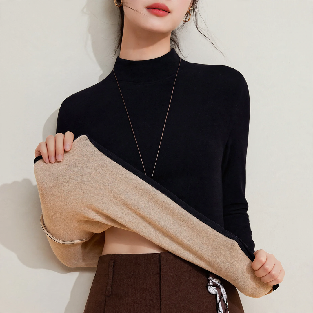 Women's thermal undershirt with stand-up collar, lined