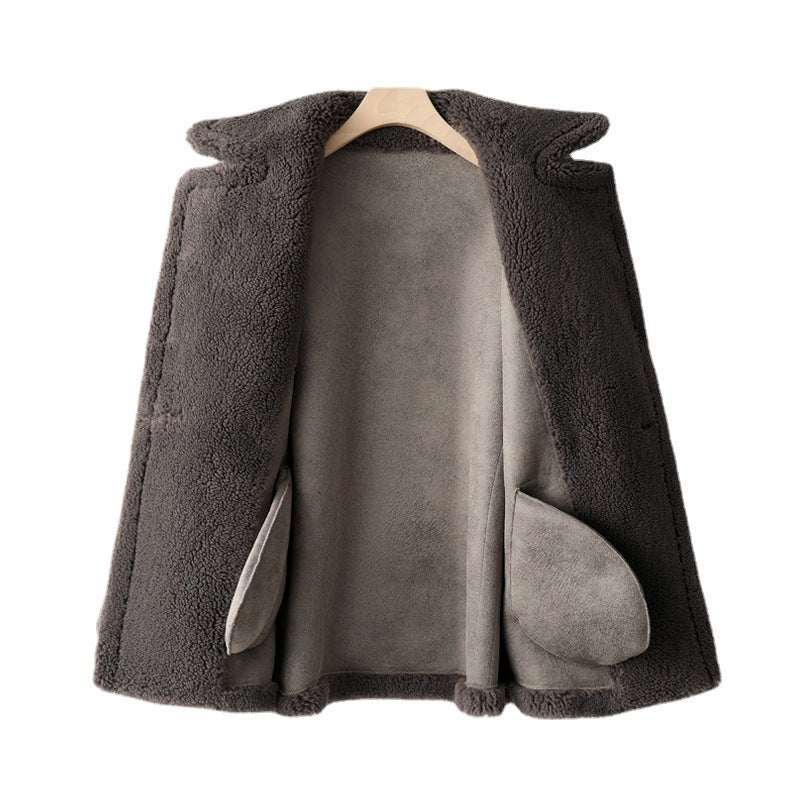 Women's coat made of lambswool imitation, mid-length, teddy look