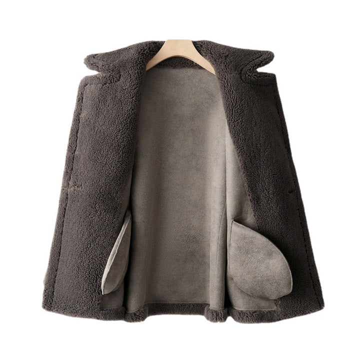 Women's coat made of lambswool imitation, mid-length, teddy look
