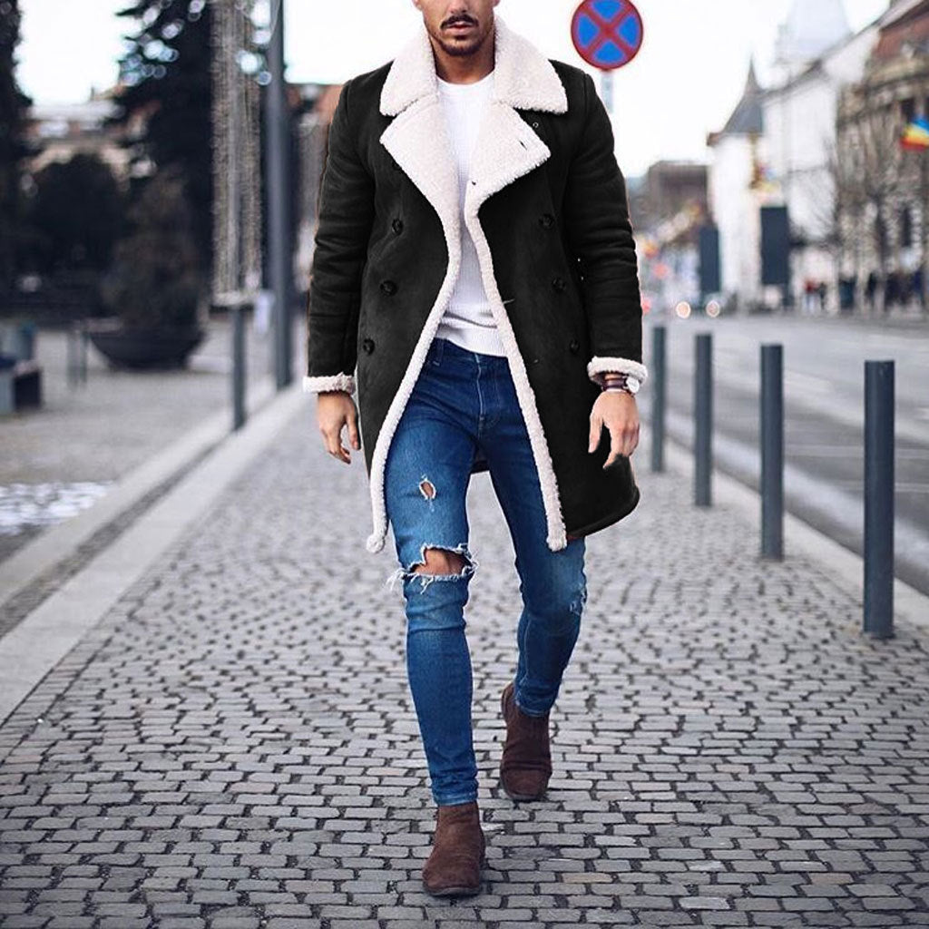 Men's Sheepskin Coat with High Collar and Elegant Wool Finish Amarae