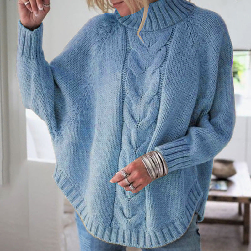 Chunky knit turtleneck sweater with cable knit pattern for women Lune London