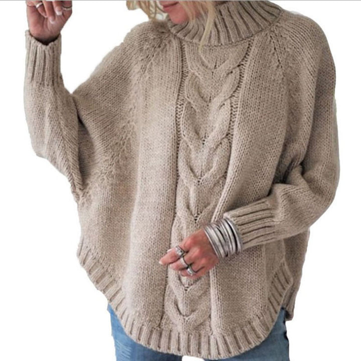 Chunky knit turtleneck sweater with cable knit pattern for women Lune London