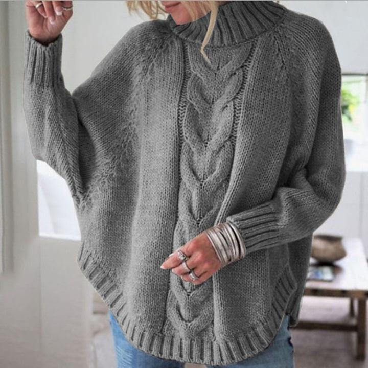 Chunky knit turtleneck sweater with cable knit pattern for women Lune London