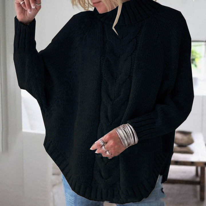 Thick knit sweater for women with comfortable high collar and cable pattern Lune London