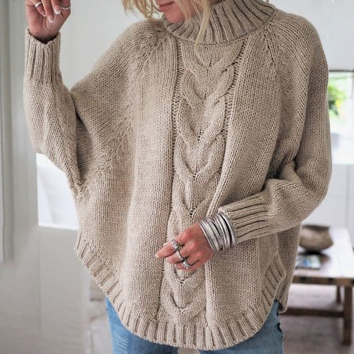 Chunky knit turtleneck sweater with cable knit pattern for women Lune London